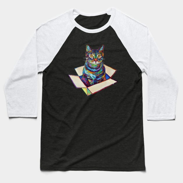 Arwen the Cosmic Cat in a Box by Robert Phelps Baseball T-Shirt by RobertPhelpsArt